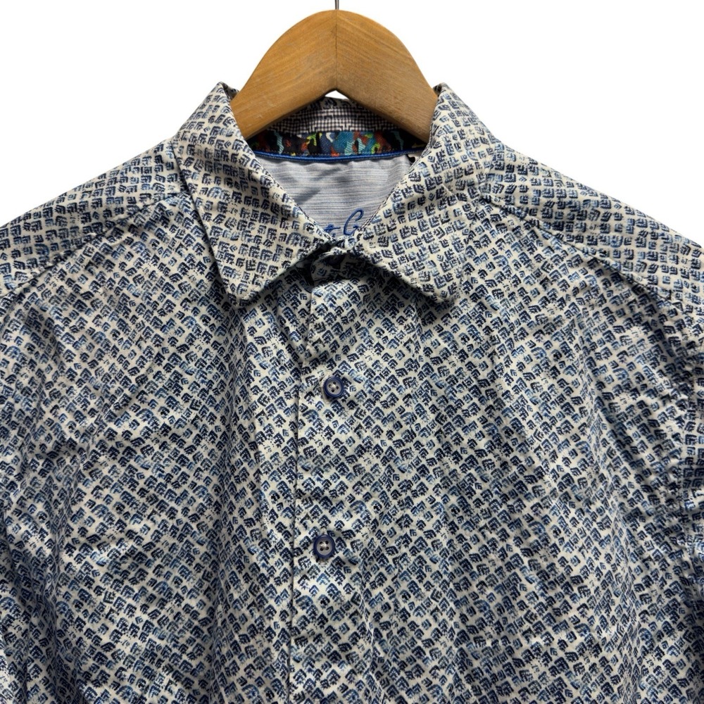 Robert Graham Mens Sz Large Classic Fit Blue/White Geometric Flip Cuff Shirt euc